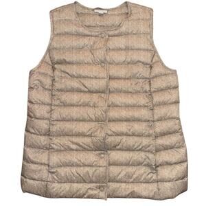 J.Jill Down Women's Down Puffer Vest Size Small Beige Chevron Snap Button Preppy
